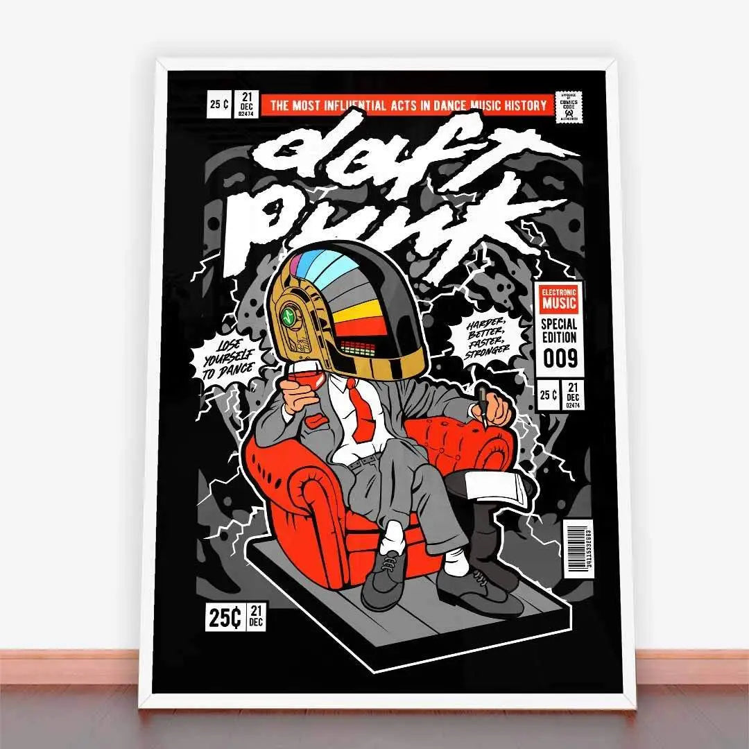 Obrazek przedstawiający oprawioną sztukę komiksową Daft Punk w Plakacie The Daft