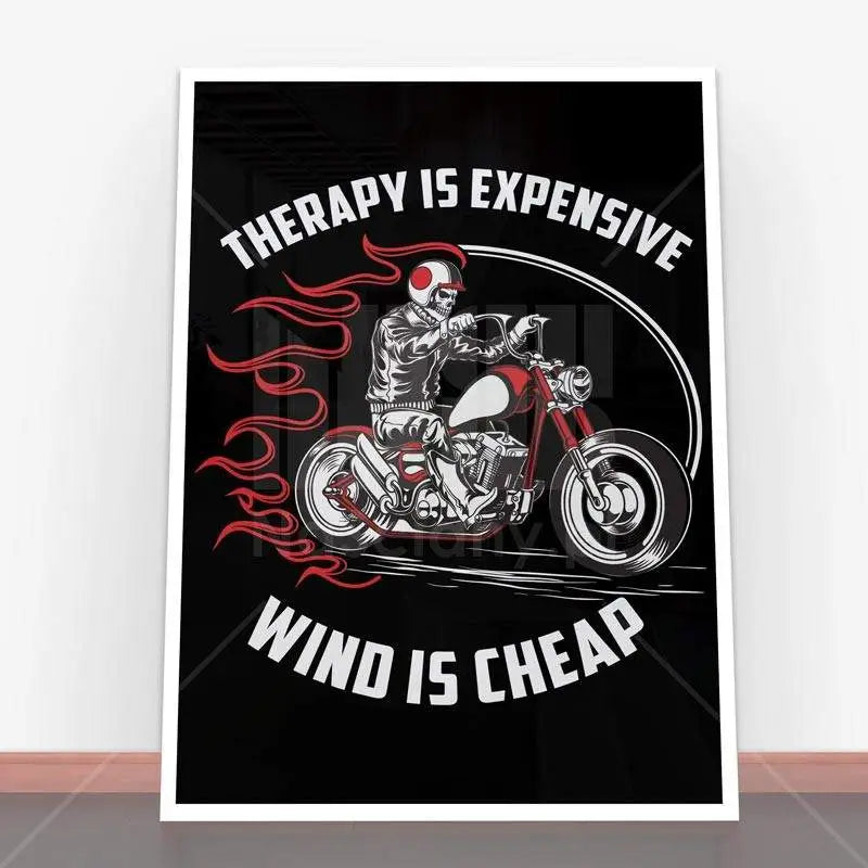 Plakat Therapy is Expensive z motywem motocykli w ramę plakatową