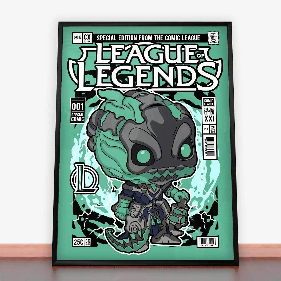 Framowany plakat Thresh League of Legends na okładce komiksu w stylu młodzieżowym