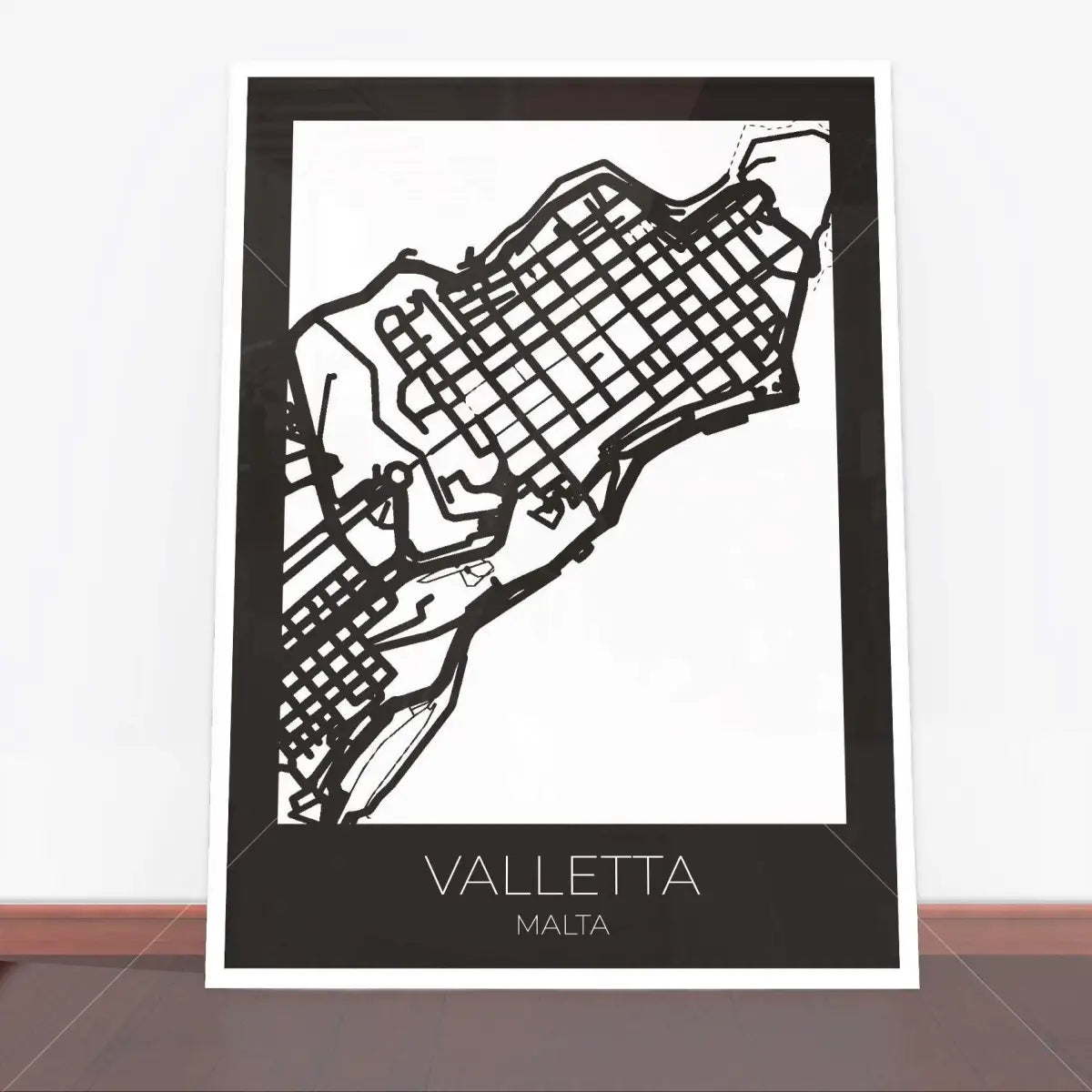 Framowana mapa Valletty, Malta w plakat Valletta mapa, idealna do dekoracji
