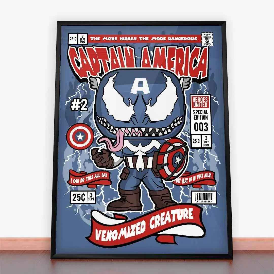 Framed Captain America comic book art in Plakat Venom Captain design