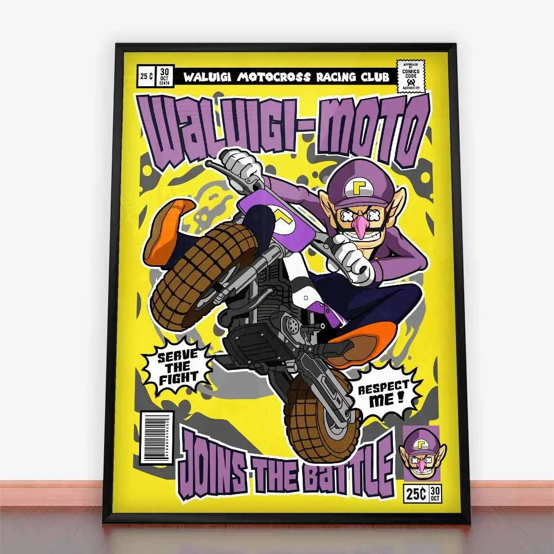 Framed Waluigi Motocross comic book cover for Plakat Waluigi Motocross design
