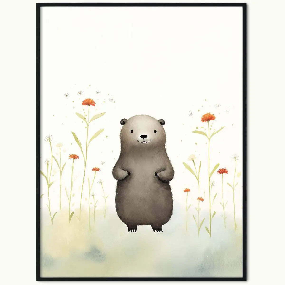 Ilustracja niedźwiedzia w ramie, idealna do plakatu wombat w pokoju twojego dziecka
