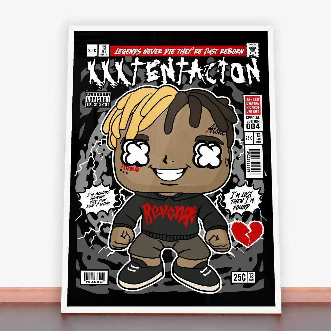 Framed Plakat XXXTentacion z komiksowym stylem przedstawiającym postać rapera