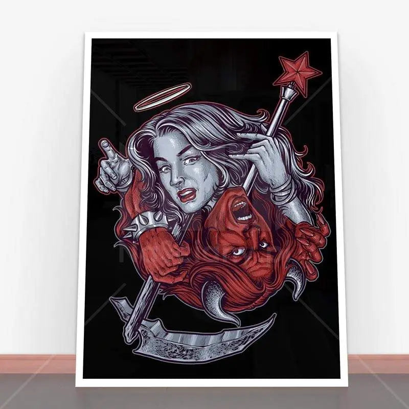 Angel and devil artwork on Plakat Yin Yang for młodzieżowe wnętrze z ramą plakatową