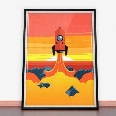 Plakat Artdeco kosmiczna rakieta