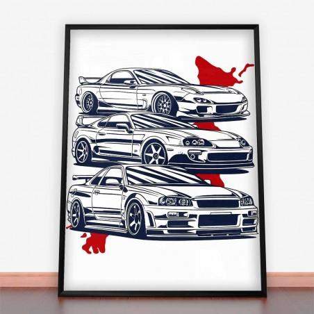 Plakat Mazda RX7, Nissan Skyline GTR, Toyota Supra