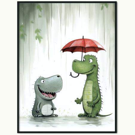 Plakat Dwa Krokodyle pod Czerwonym Parasolem