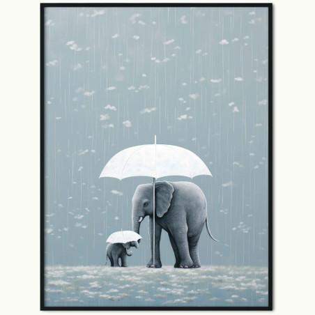 Plakat Słoń z Małym Słoniątkiem pod Parasolem