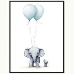 Plakat Słoń z Małym Słoniątkiem z Balonami