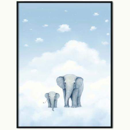 Plakat Słoń z Małym Słoniątkiem w Chmurach