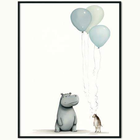 Plakat Hipopotam i Balony