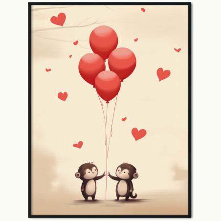Plakat Dwie Małe Małpki z Balonami