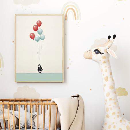 Poster Pingwin z Balonami