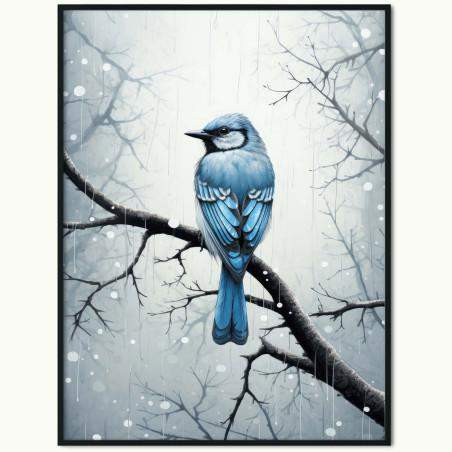Plakat Modrosójka Błękitna zimą