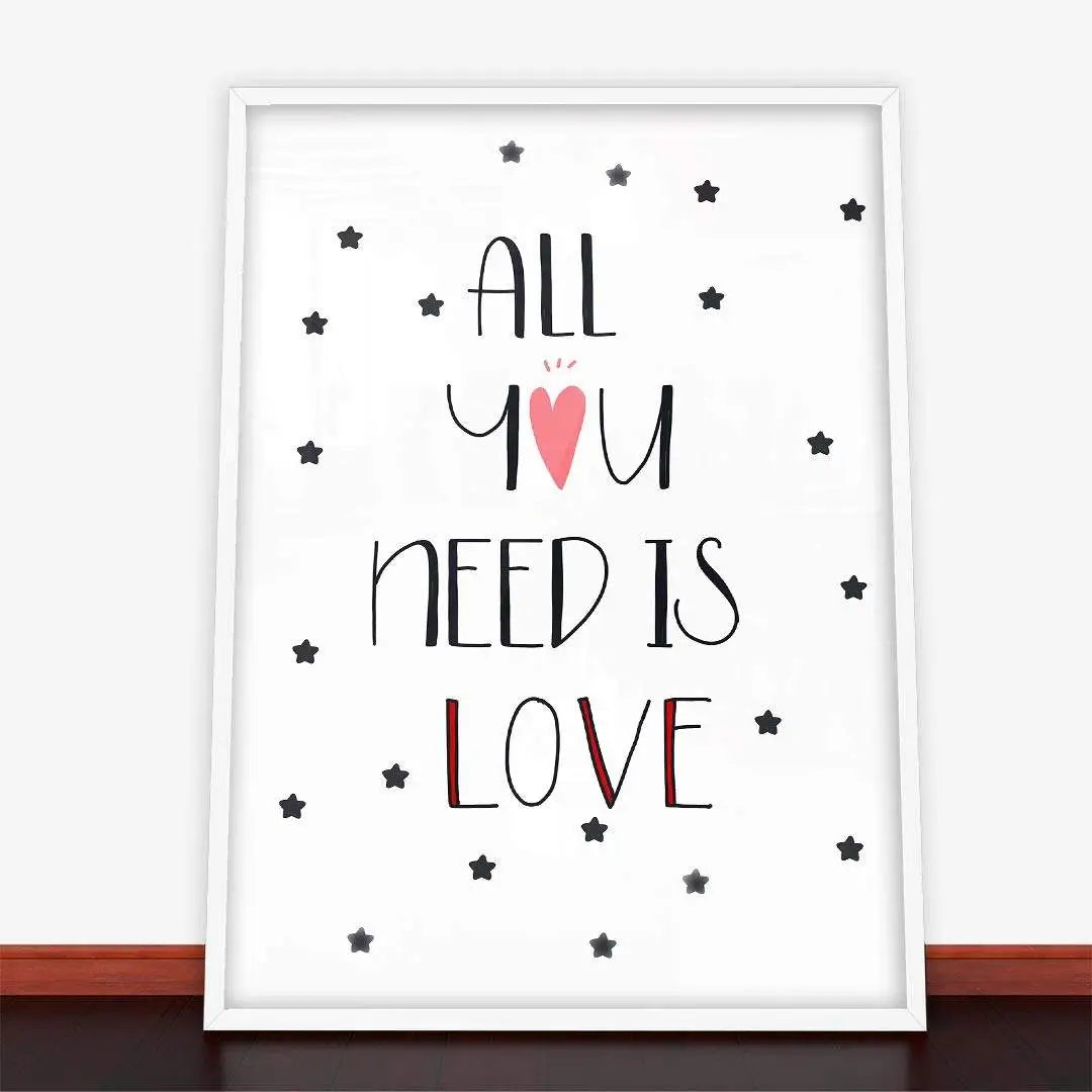 Framed plakat All You Need Is Love with ramę plakatową for inspiring decor