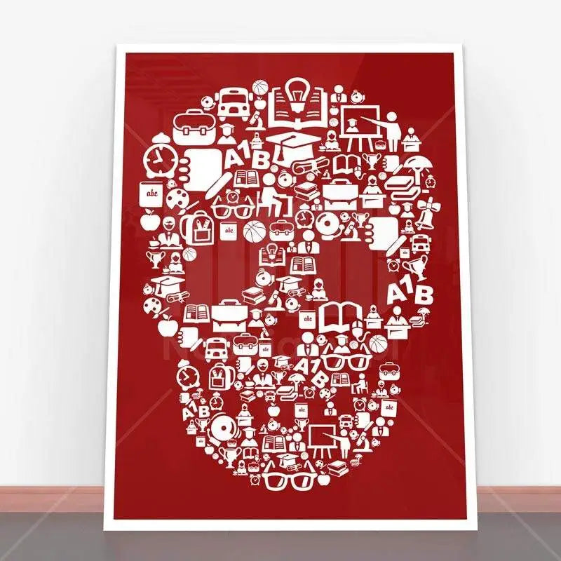 Sztuka czaszki z motywem edukacyjnym w Plakat Dead School z ramą plakatową