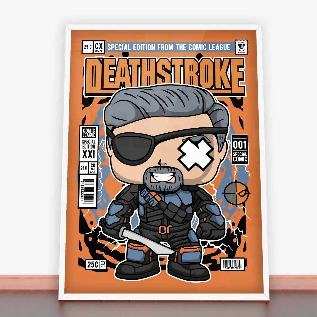 Framed Deathstroke comic book cover from Plakat Deathstroke Unmasked collection