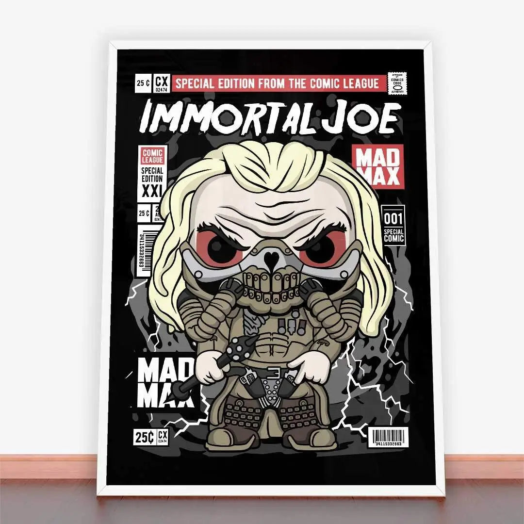 Plakat Immortal Joe Mad Max z dynamiczną grafiką kultowego bohatera