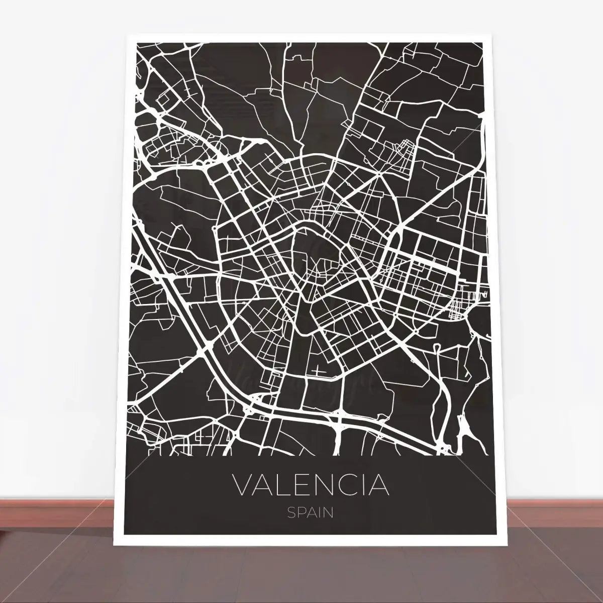 Framowany plakat Walencja mapa, idealny do dekoracji wnętrz fanów Walencji