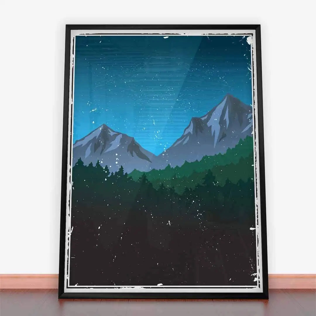 Plakat Widok kosmosu na tle gór.